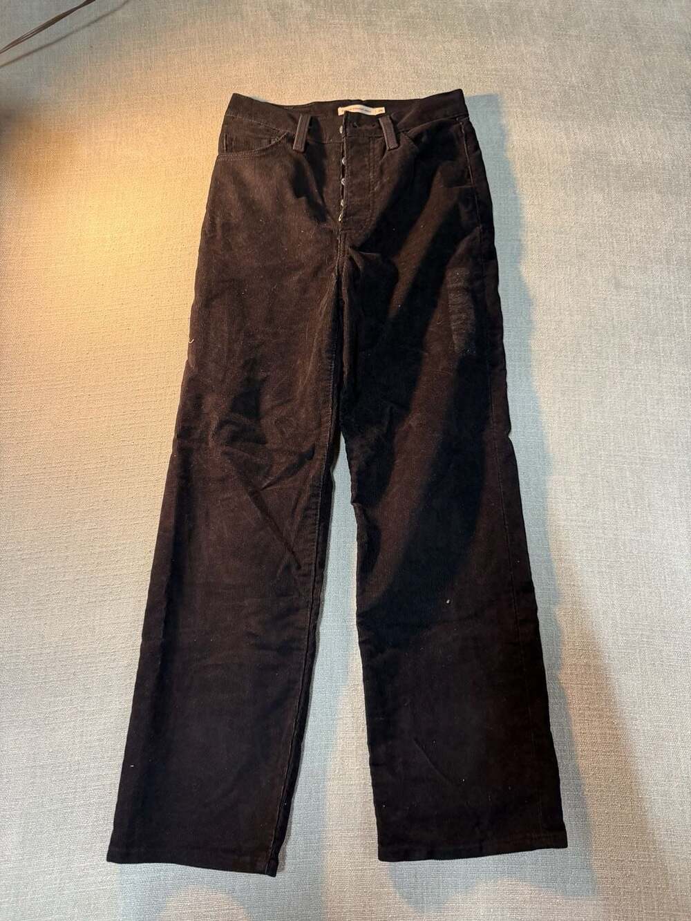 Levi's Ribcage Straight Ankle Corduroy Button-Fly Pants in Black